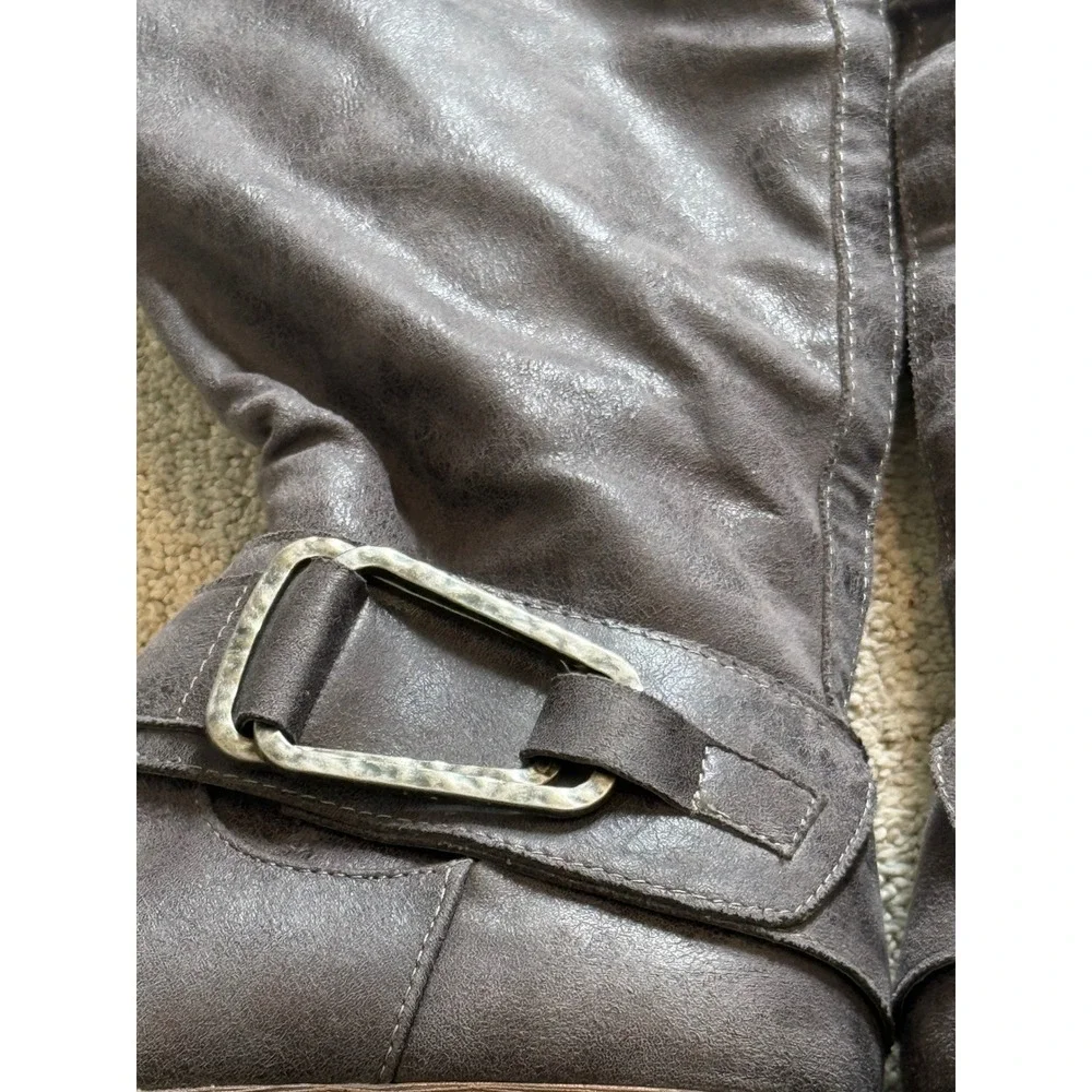Madeline Gray Slouch Knee-High Boots w/ Buckle Sz 8.5 - Wide Calf-‎ Gently Worn